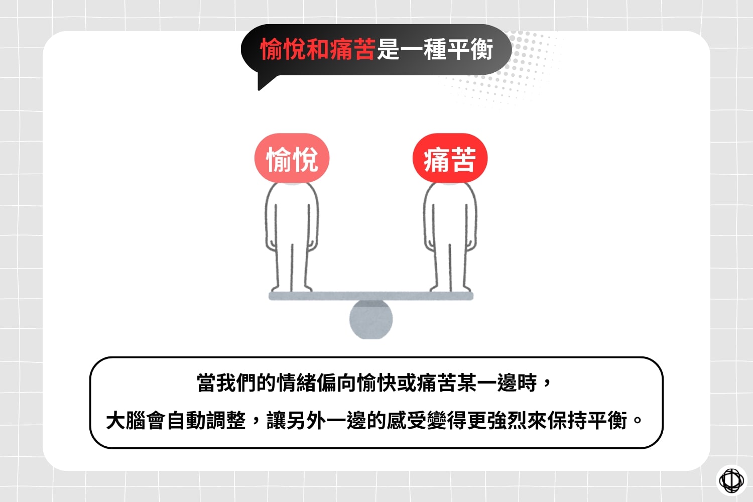 大腦中有一種「愉悅和痛苦的平衡機制」。當我們的情緒偏向愉快或痛苦某一邊時,大腦會自動調整,讓另外一邊的感受變得更強烈來保持平衡。