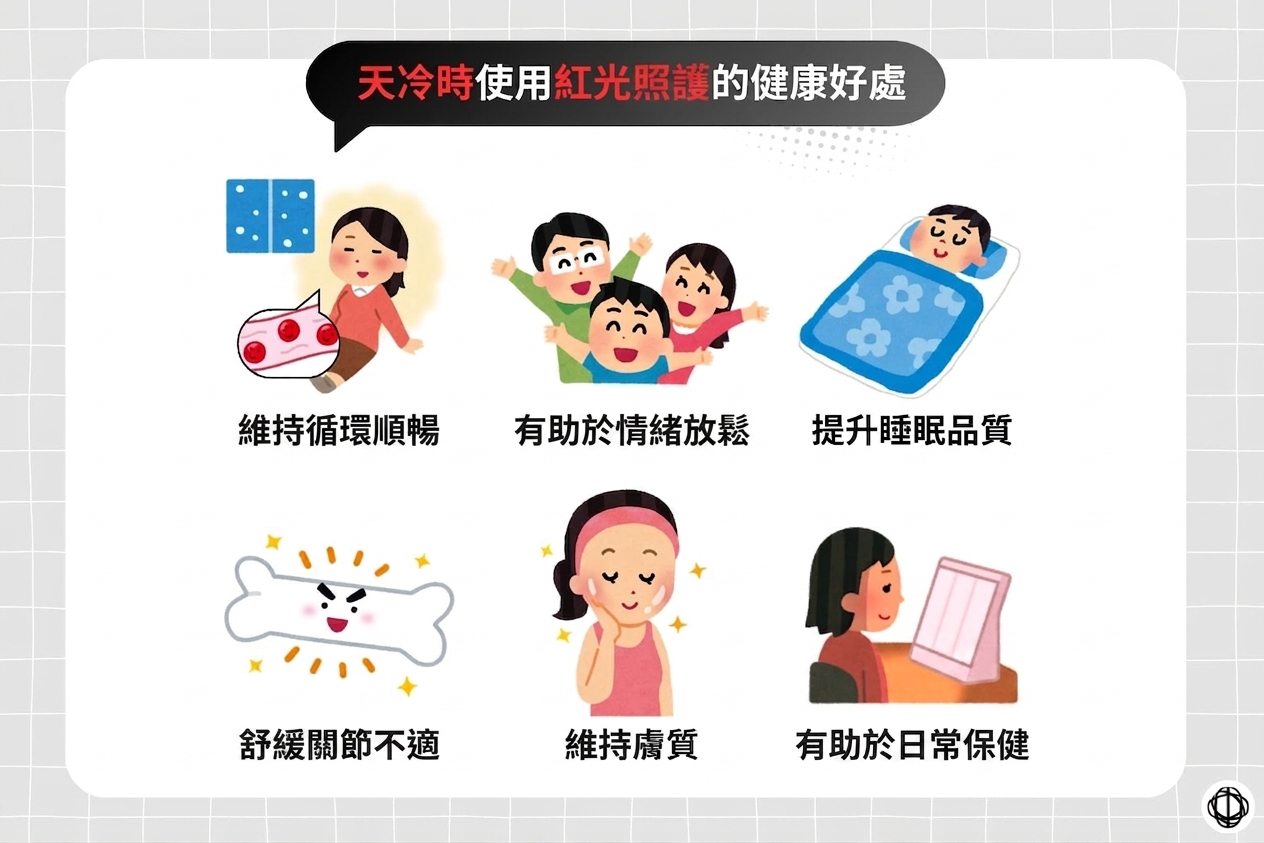 天冷時把紅光光照融入居家放鬆時光的示意圖。