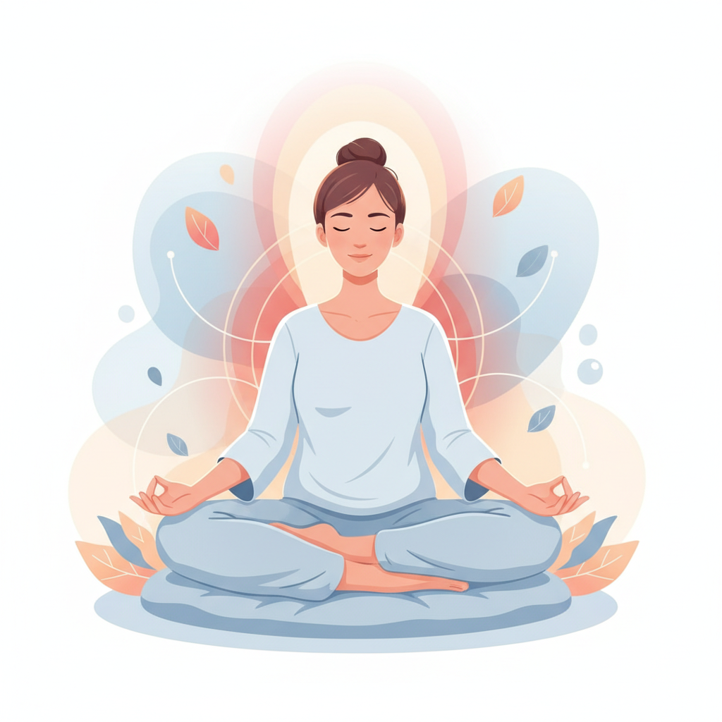 Illustration for a wellness article about: 濕疹反覆作好崩潰認識成因與日常照護「紅光照護」舒緩搔癢新方向. Show a calm, peaceful s