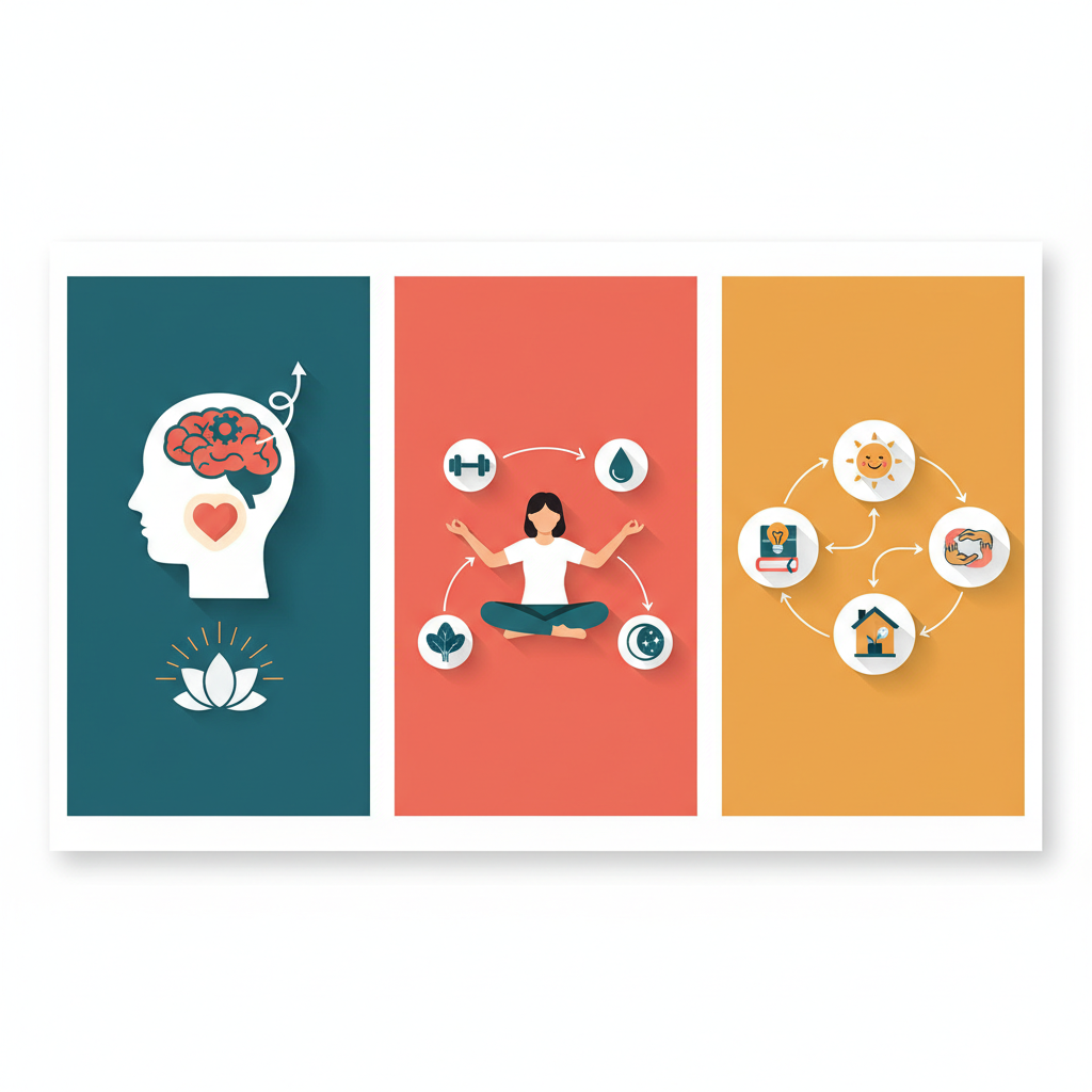 Illustration for a health wellness article. Focus on: general wellness and self-care. Show the healt