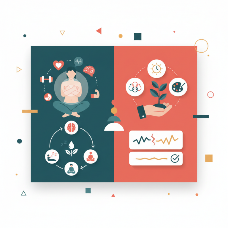 Illustration for a health wellness article. Focus on: general wellness and self-care. Show the healt